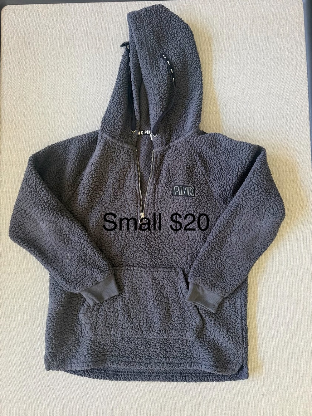 PINK Victoria's Secret Charcoal Sherpa Hooded Pullover